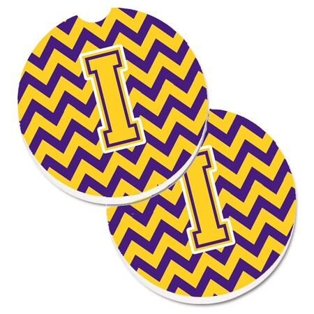 Carolines Treasures Letter I Chevron Purple and Gold Set of 2 Cup Holder Car Coaster CJ1041-ICARC